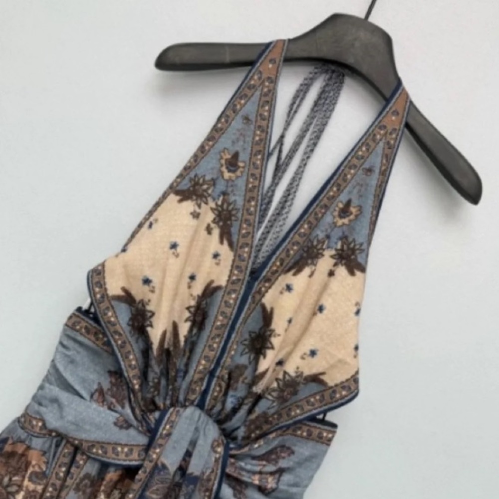Zimmermann Retro Halter Neck Deep V Backless Linen Print Maxi Dress - Picture 6 of 9
